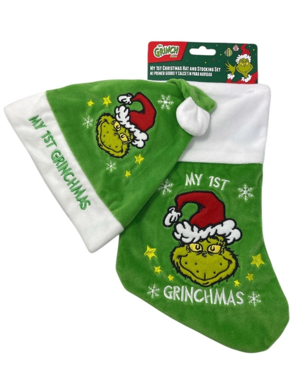 The Grinch Baby’s First Christmas Green Dr Seuss Hat & Stocking Set NEW